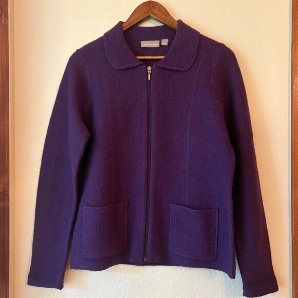 Croft&Barrow 100% Wool Plum Purple Full Zip Sweater Jacket Front Pockets Size S - Picture 1 of 10